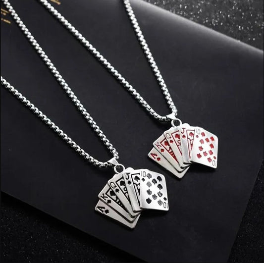 Ace of Spades, Ace of Hearts, Royal Flush Poker Necklace