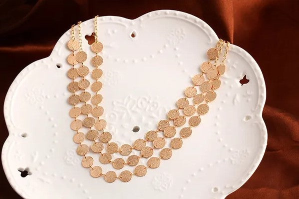 Statement Multi-Layer Sequins Choker Necklace with Round Charms