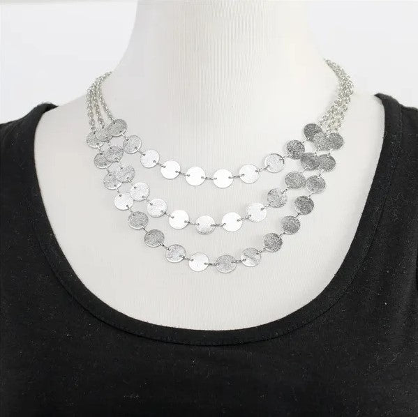 Statement Multi-Layer Sequins Choker Necklace with Round Charms