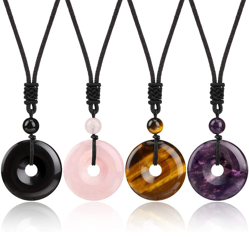 Natural Gemstone Donut Pendant Necklace