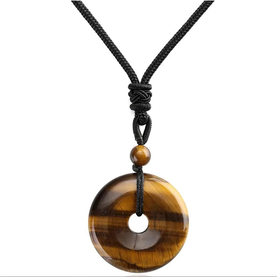 Natural Gemstone Donut Pendant Necklace
