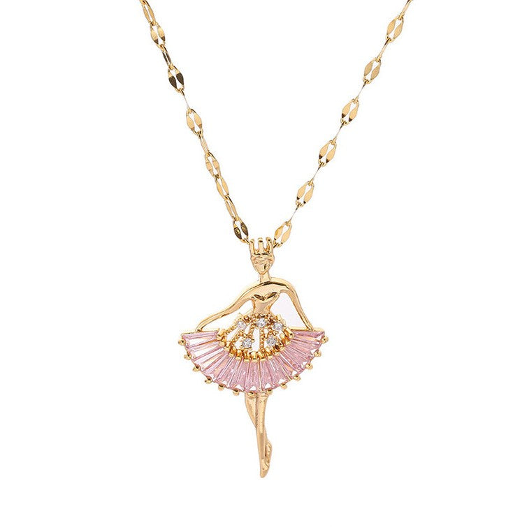 Ballerina Dancer Pendant Necklace  Pink  & Gold Dance Recital Gift  - Ballet
