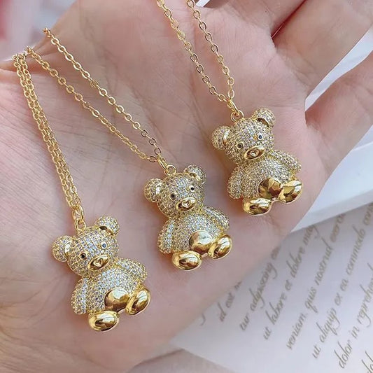 Beautiful Teddy Bear Crystal Necklace
