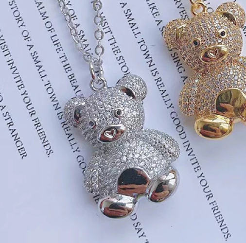 Beautiful Teddy Bear Crystal Necklace
