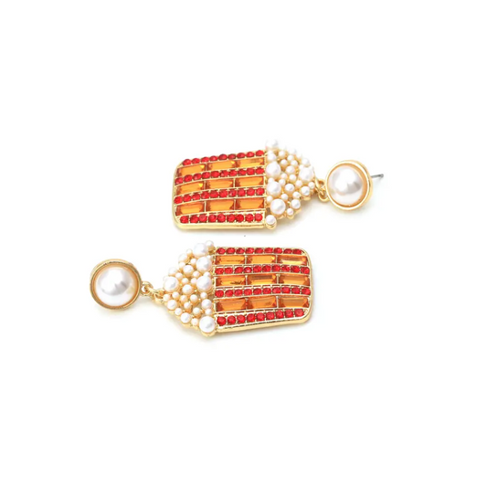 Popcorn Bucket Dangle Pearl Earrings