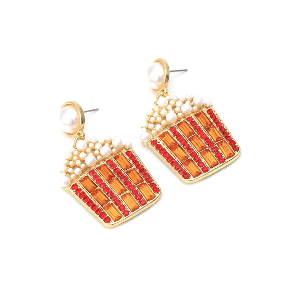Popcorn Bucket Dangle Pearl Earrings