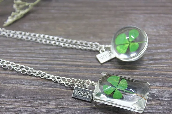 Four (4) Leaf Clover Lucky Necklace, Wish Pendant