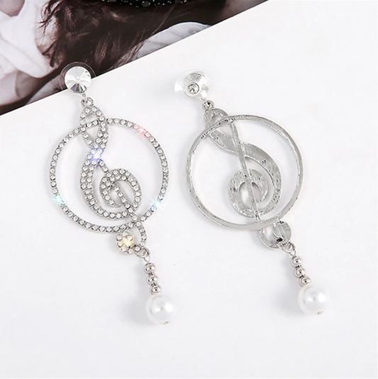 Large Pearl Treble Clef, Music Note Earrings