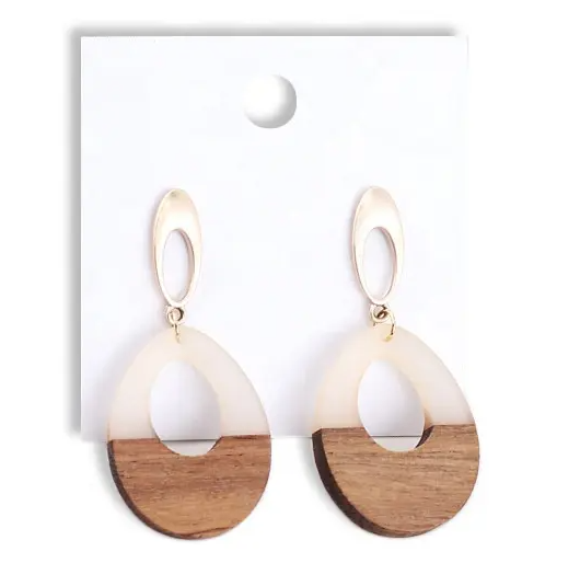 Wooden Geometric Teardrop Acrylic Earrings