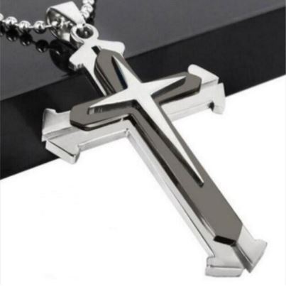 Cross Stainless Steel Byzantine 3 Layer Necklace