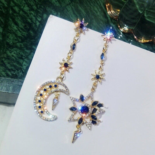 Asymmetrical Celestial Moon & Star Drop Earrings