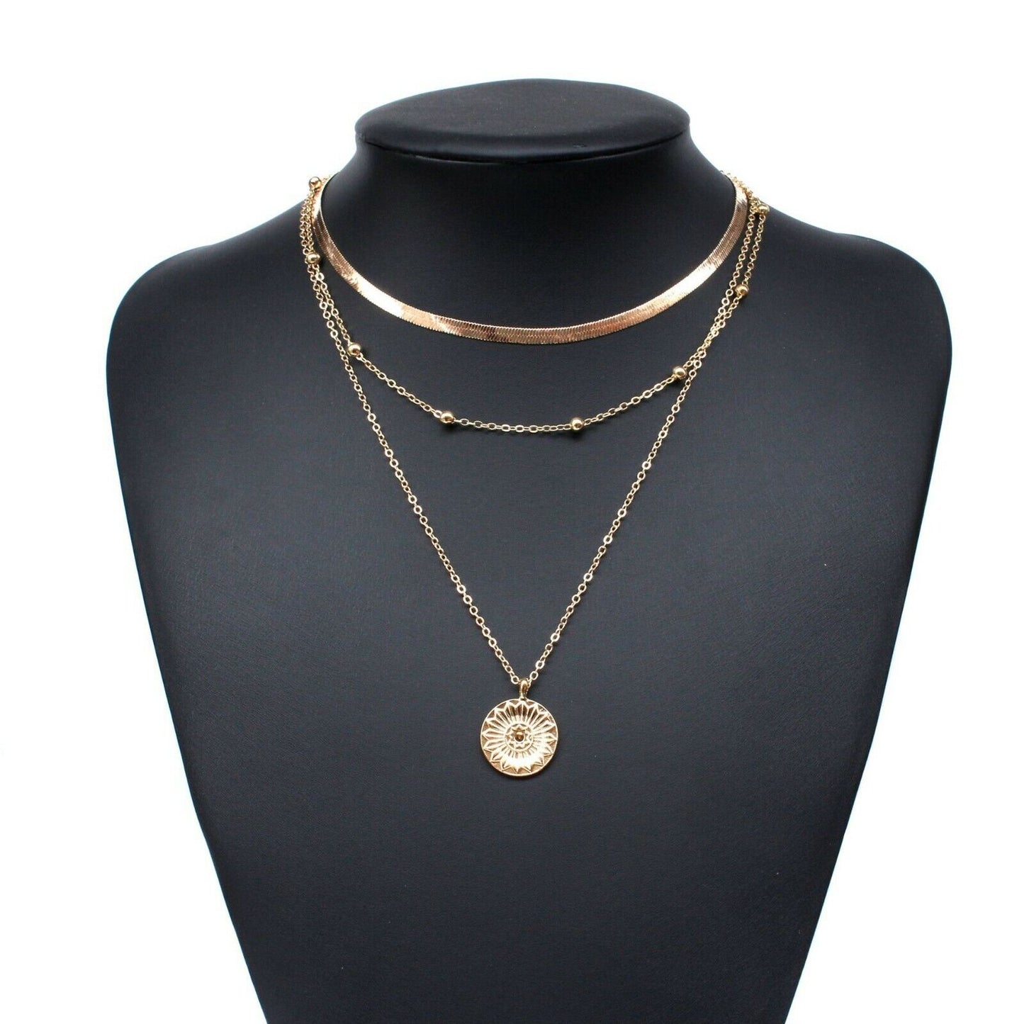 Trendy Silver Women Three Layered Choker Necklace