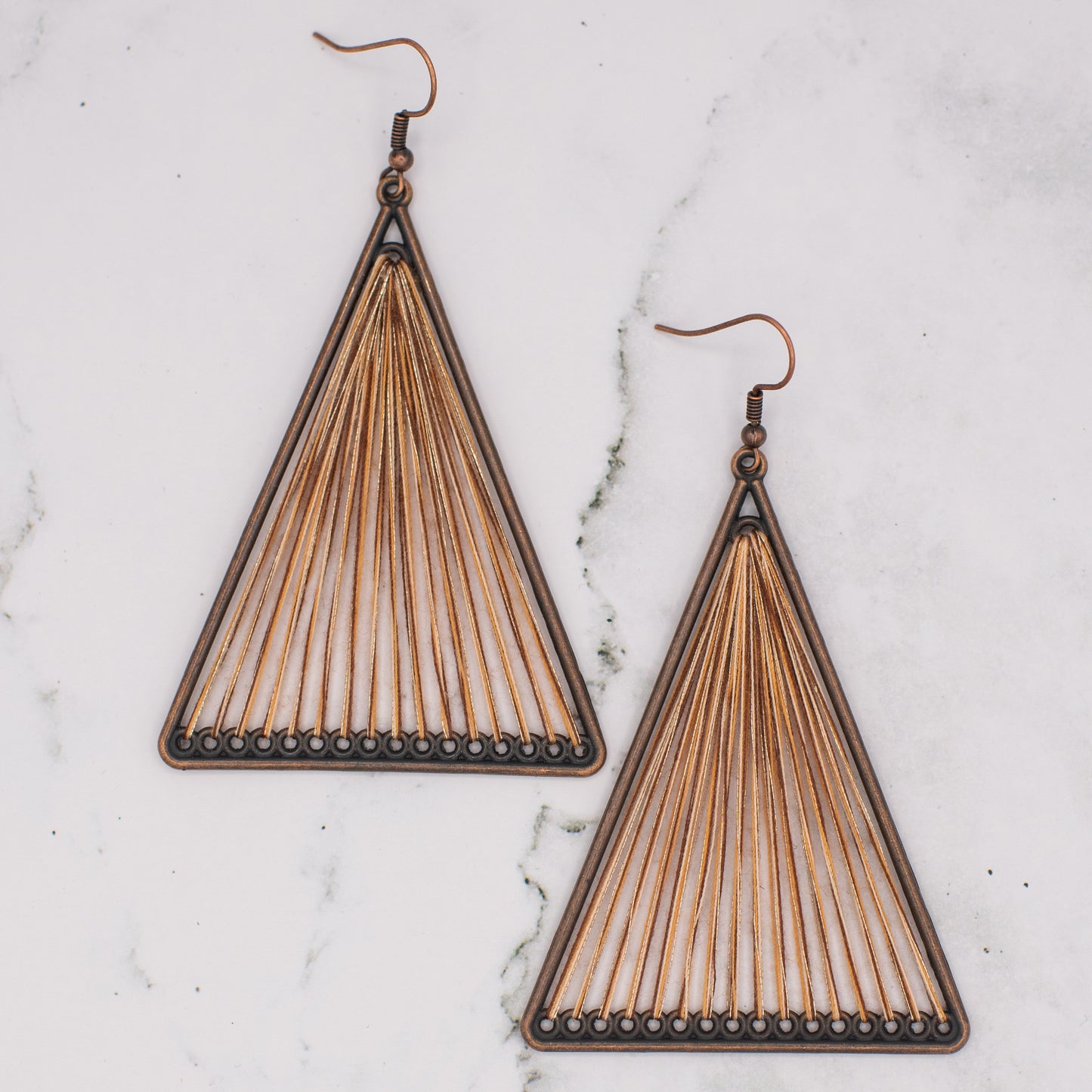 Green Geometric Triangle Woven Cloth Boho Earrings