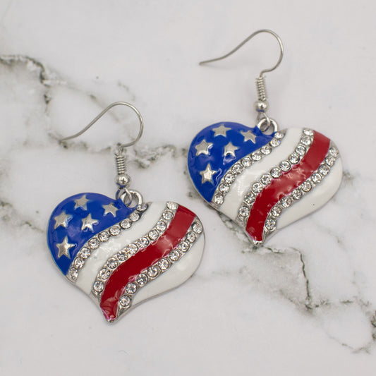 American Flag Heart Earrings
