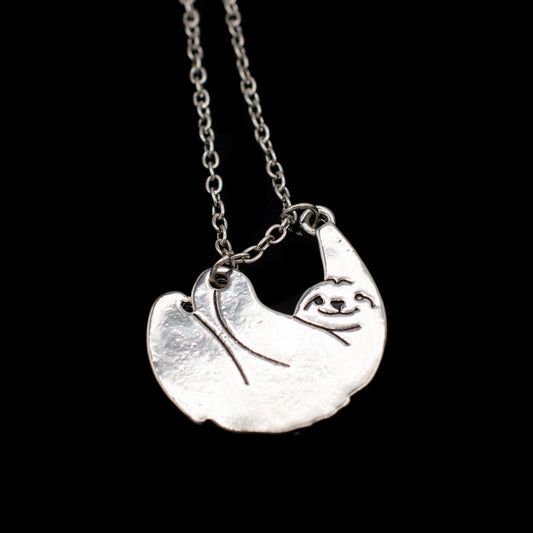 Cute Silver Hanging Sloth Animal Pendant Necklace