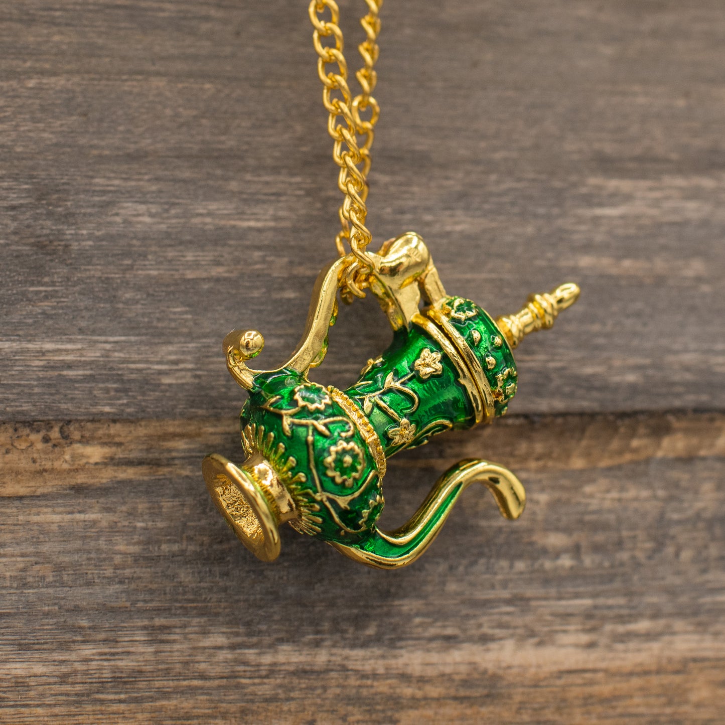 Green & Gold Arabic Style Teapot Locket Neckalce