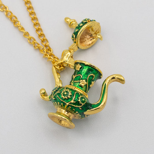 Green & Gold Arabic Style Teapot Locket Neckalce