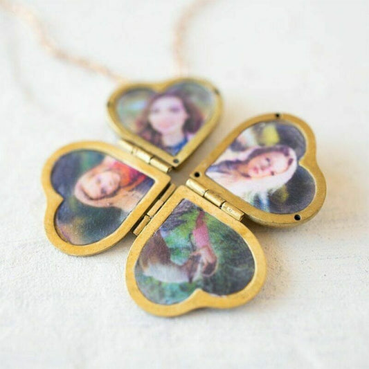 4 Photo Locket, Heart Shaped Gold Photo Locket Necklace