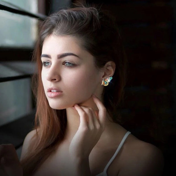 Colorful Crystal Fuchsia Butterfly Wing Earrings