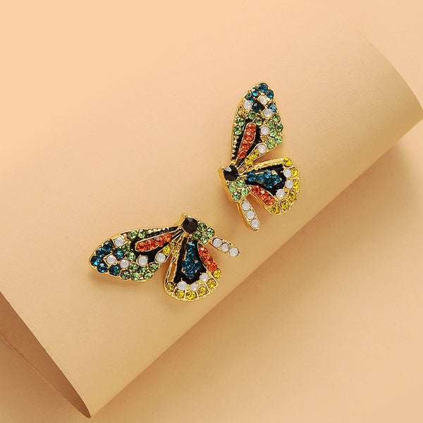 Colorful Crystal Rainbow Butterfly Wing Earrings