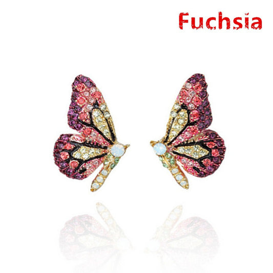 Colorful Crystal Fuchsia Butterfly Wing Earrings
