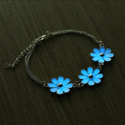 Glow in the Dark Silver Flower Anklet, Bracelet