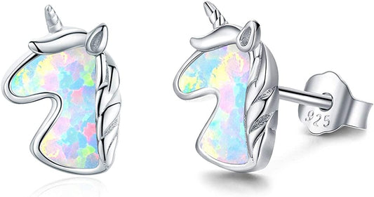 White and Silver Beautiful Unicorn Stud Earrings