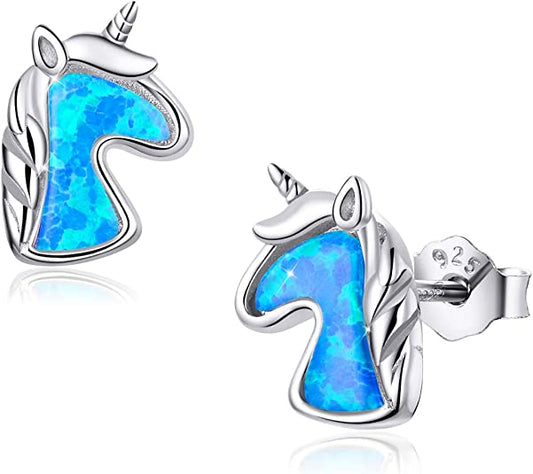 Bright Blue Beautiful Unicorn Stud Earrings