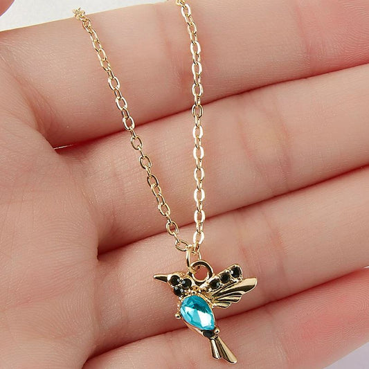 Blue Crystal Hummingbird Charm Pendant Necklace