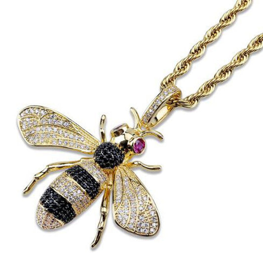Gold Honey Bee Crystal Pendant Necklace