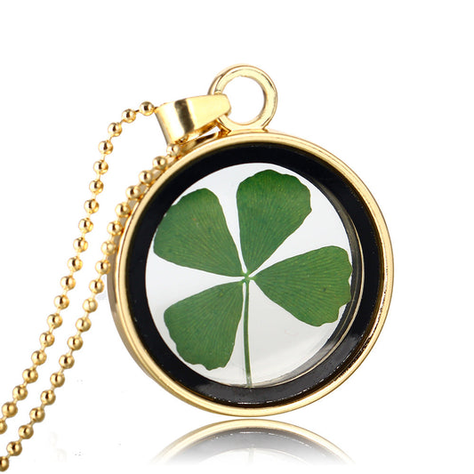 Gold Four (4) Leaf Clover, St Patricks Day, Green Necklace Pendant Resin - Good Luck