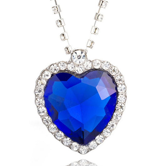 "Heart of the Ocean" Titanic Inspired Blue Diamond Sapphire Heart Necklace