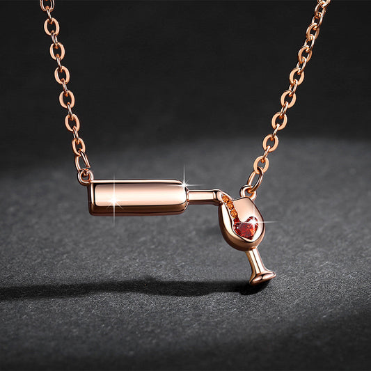 Pour a Bottle of Wine Rose Gold Necklace