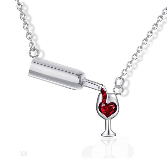 Pour a Bottle of Wine Silver Necklace