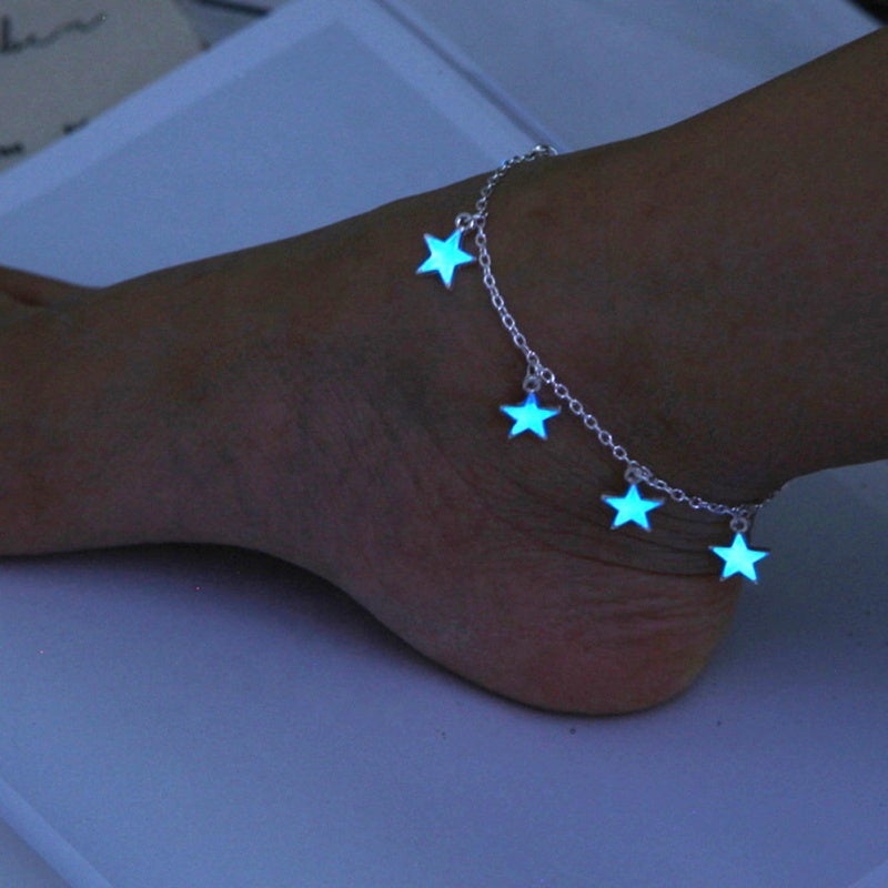 Glow in the Dark Silver Flower Anklet, Bracelet