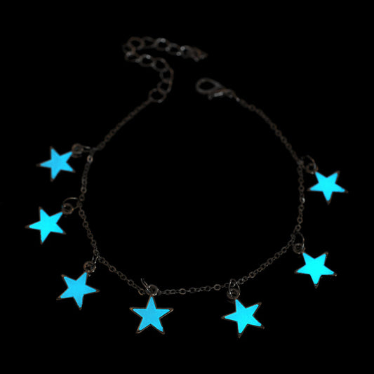 Glow in the Dark Silver Star Anklet, Bracelet