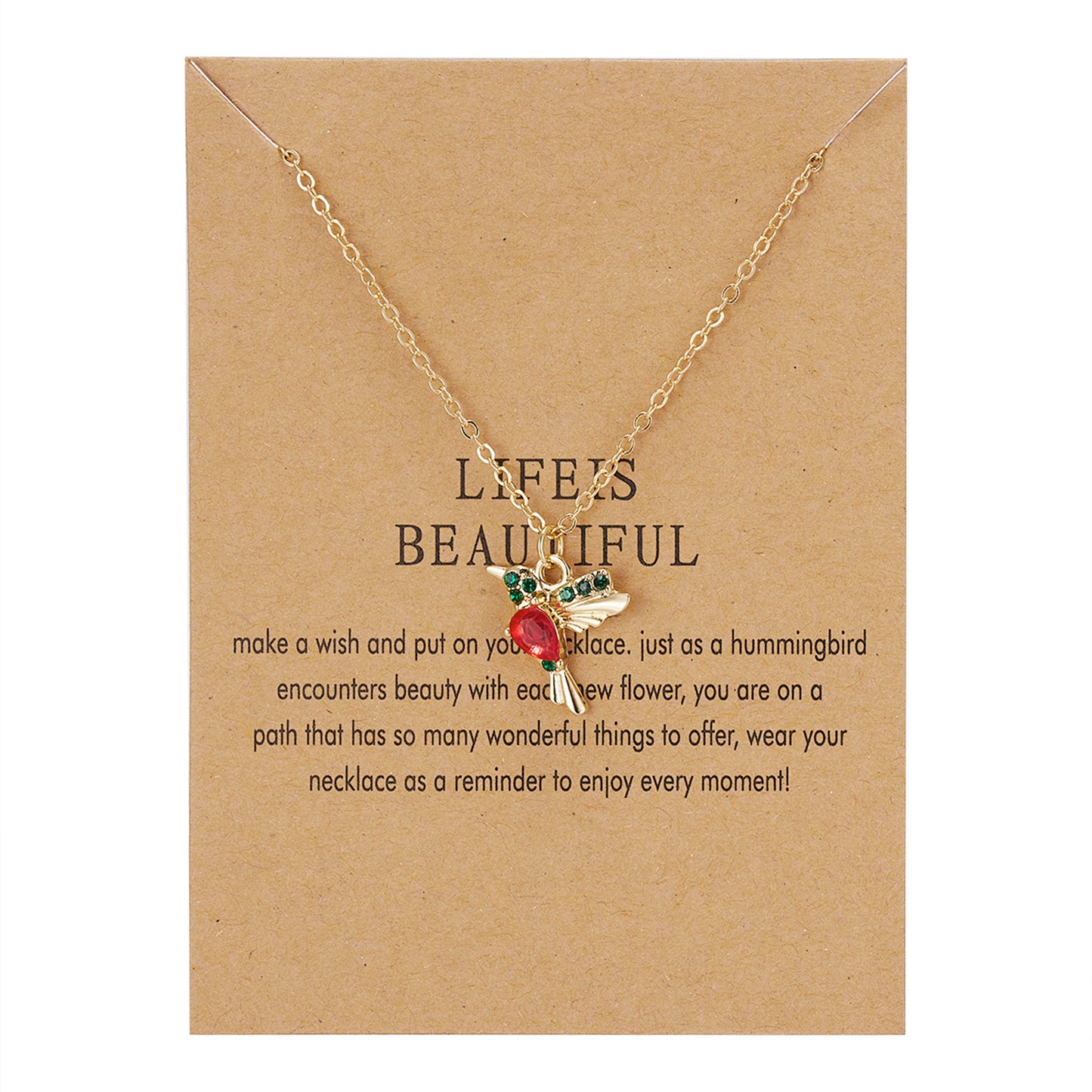 Blue Crystal Hummingbird Charm Pendant Necklace