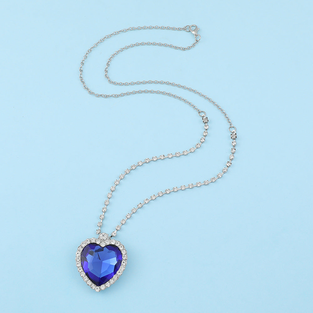 "Heart of the Ocean" Titanic Inspired Blue Diamond Sapphire Heart Necklace