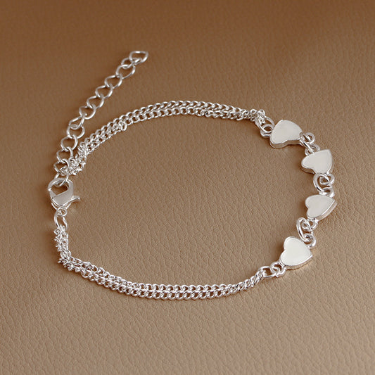 Glow in the Dark Silver Heart Anklet, Bracelet