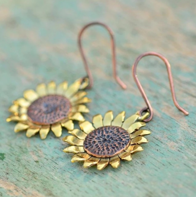Silver Sunflower Simple Earrings