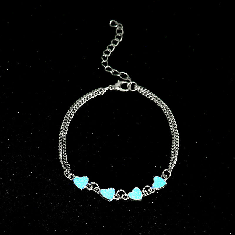 Glow in the Dark Silver Heart Anklet, Bracelet