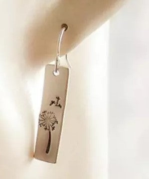 Silver Dandelion "Make a Wish" Floral Rectangle Earrings - Asymmetrical