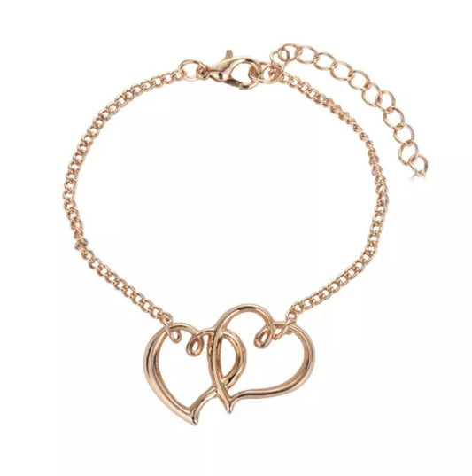 Slim Double Heart Love Gold Anklet, Bracelet