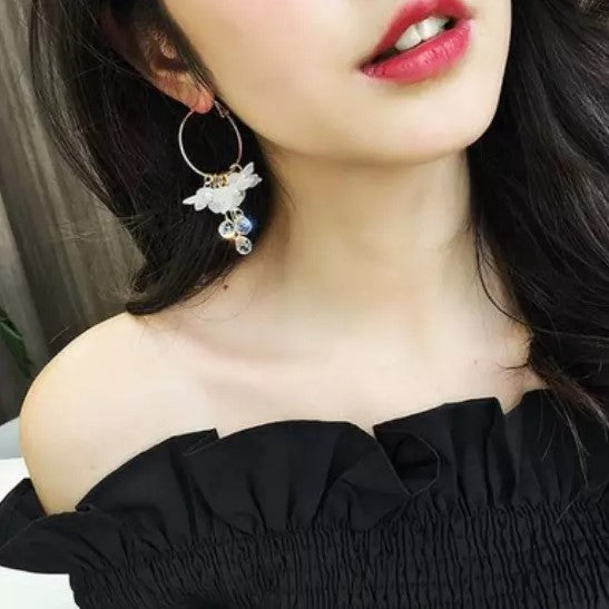 Crystal White Flower Hoop Earrings