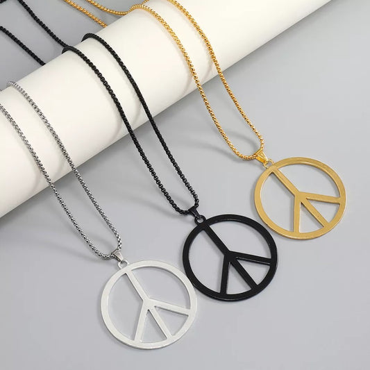 Large Gold Peace Sign Pendant Necklace