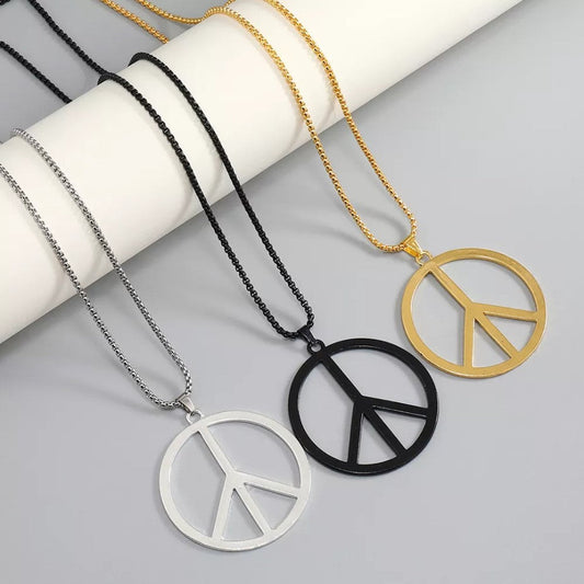 Large Black Peace Sign Pendant Necklace