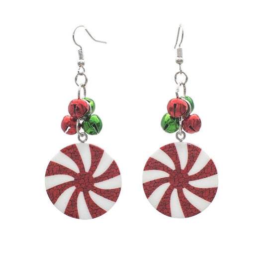Peppermint Candy, Jingle Bells Christmas Earrings