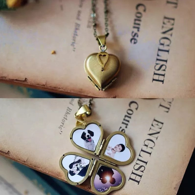 4 Photo Locket, Heart Shaped Gold Photo Locket Necklace