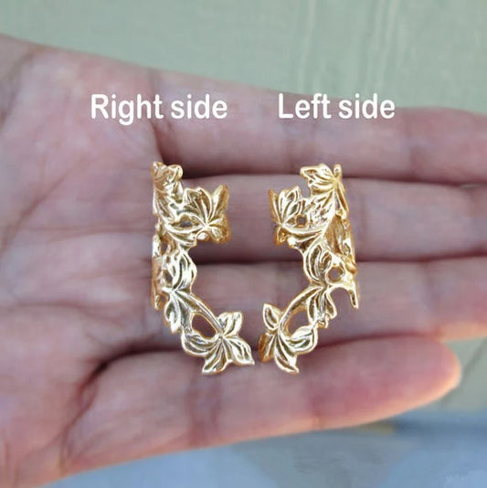 Gold Floral Hollowed Out Flower & Leaf Earring Cuff