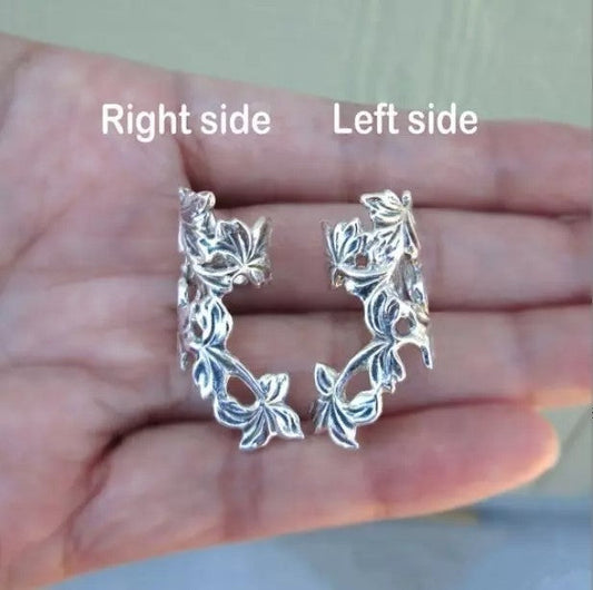 Silver Floral Hollowed Out Flower & Leaf Earring Cuff